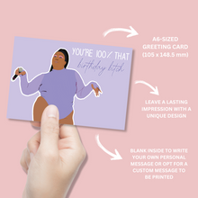 Load image into Gallery viewer, 100% That Birthday B*tch Lizzo Card - Blush Boulevard Greeting Card
