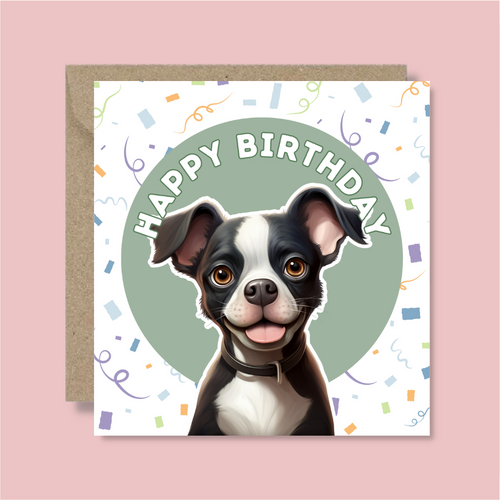 Boston Terrier Dog Happy Birthday Card - Blush Boulevard Greeting Card