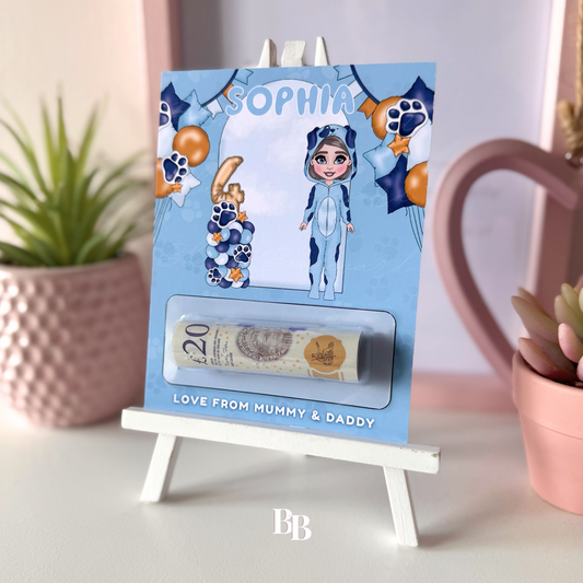 Girls Blue Dog Birthday Money Pocket