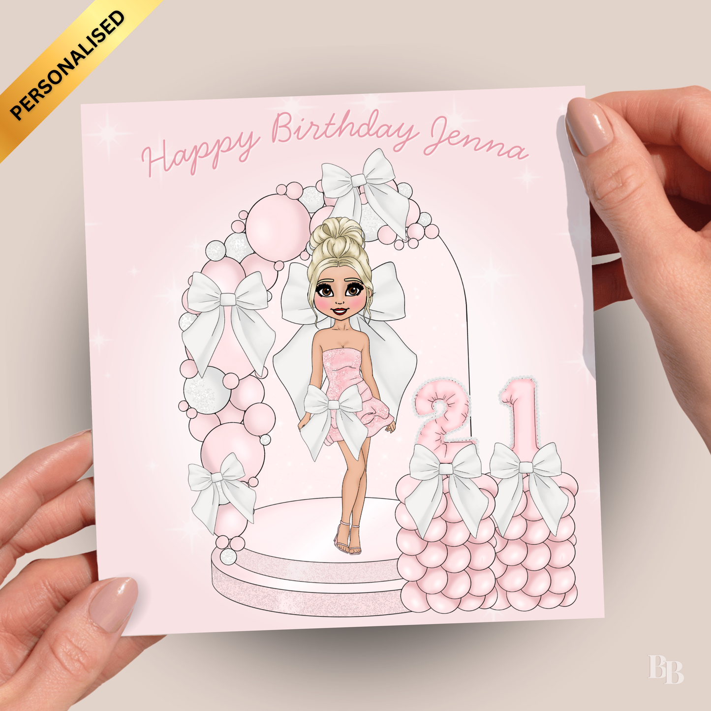 Personalised Pink & White Bow Birthday Card