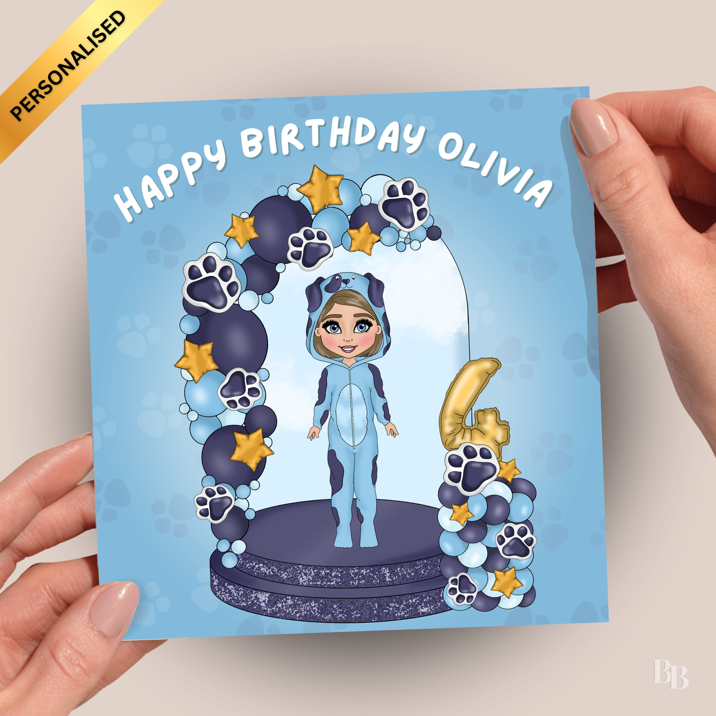 Personalised Puppy Themed Girls Birthday Card