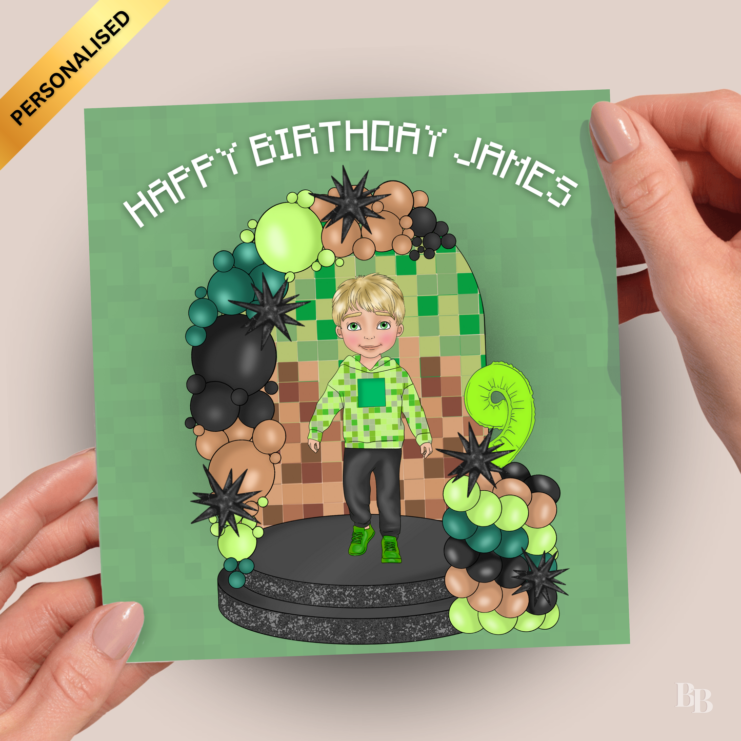 Personalised Square Game Green Birthday Card