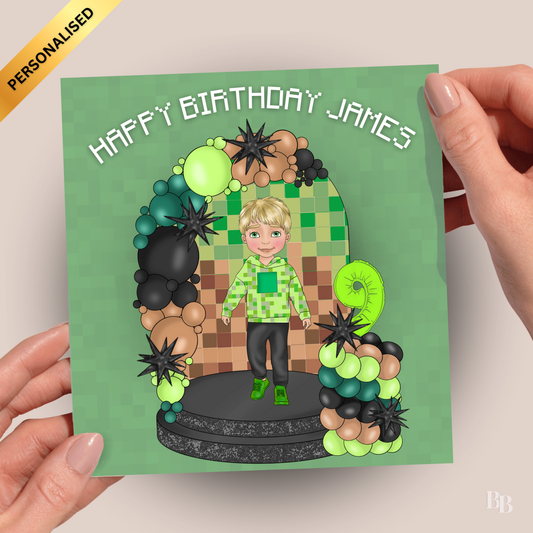 Personalised Square Game Green Birthday Card