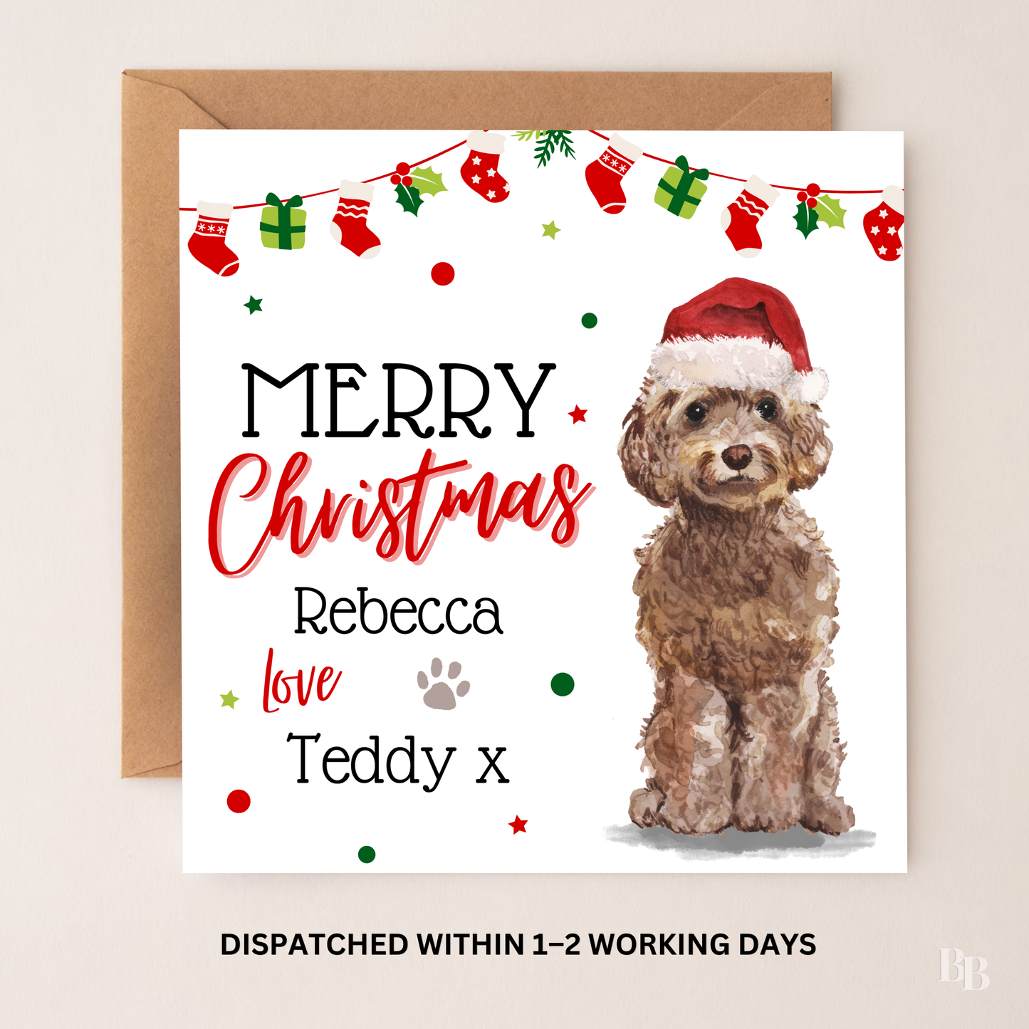 Personalised Brown Cockapoo Christmas Card