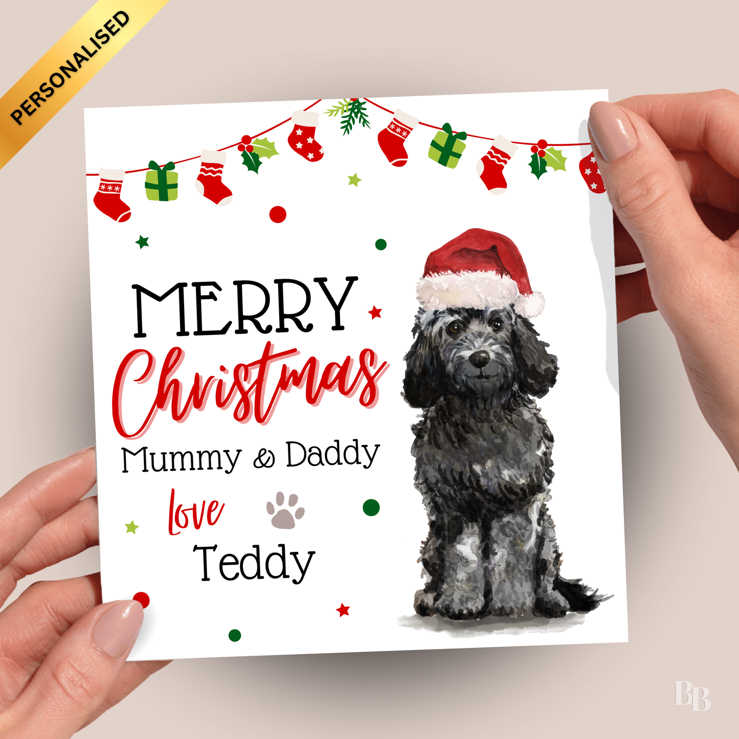 Personalised Black Cockapoo Christmas Card