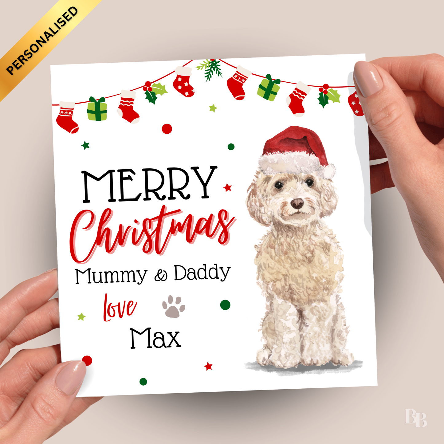 Personalised White Cockapoo Christmas Card