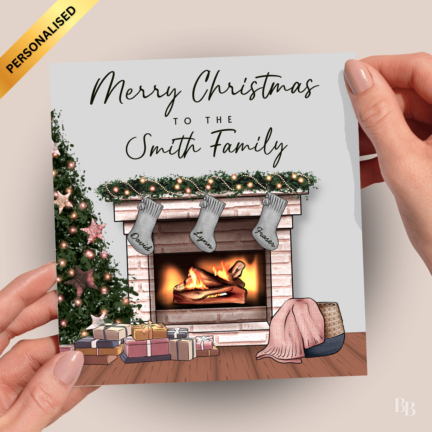 Personalised Grey Christmas Family Card