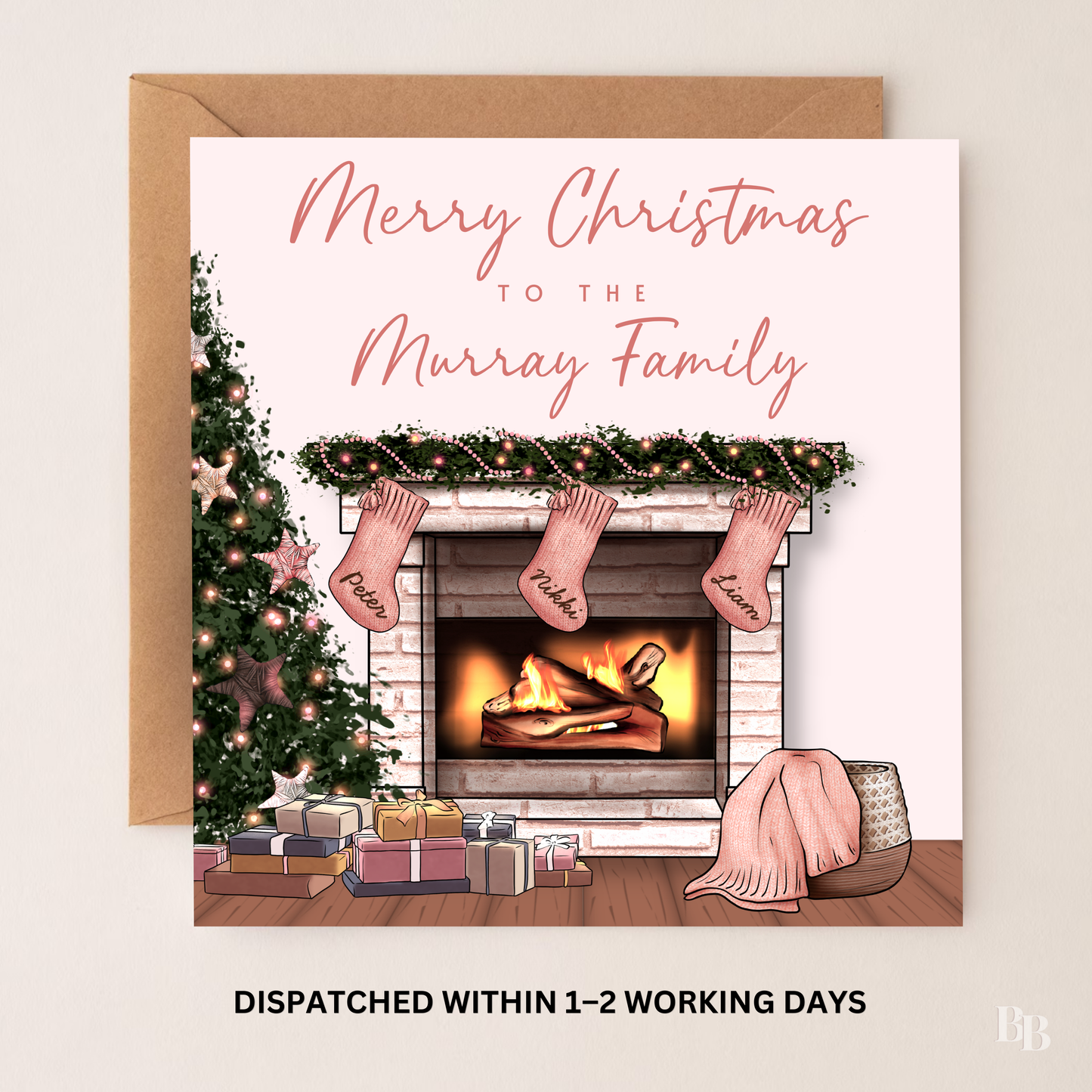 Personalised Pink Christmas Family Card