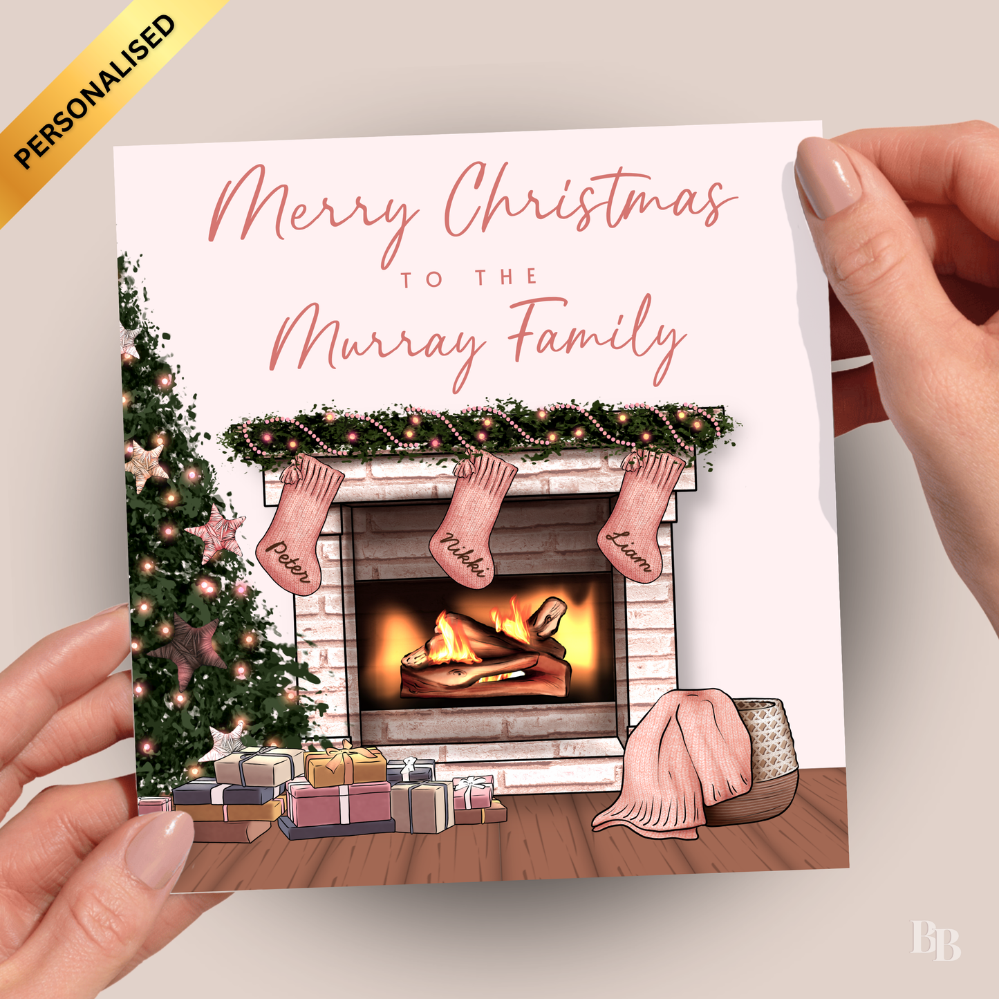 Personalised Pink Christmas Family Card