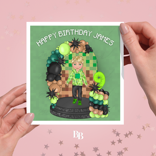 Personalised Square Game Green Birthday Card