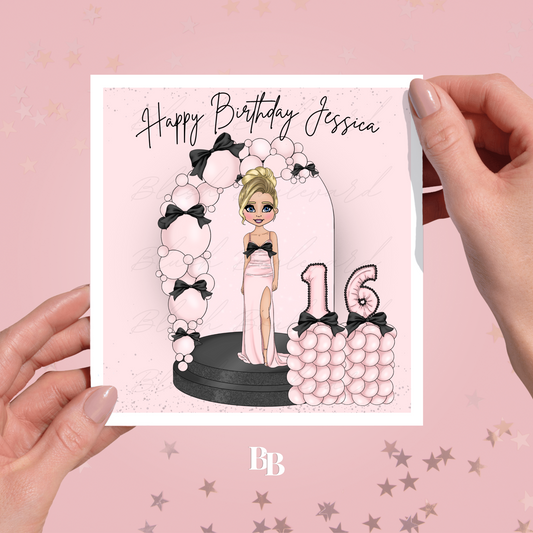 Personalised Pink & Black Bow Birthday Card