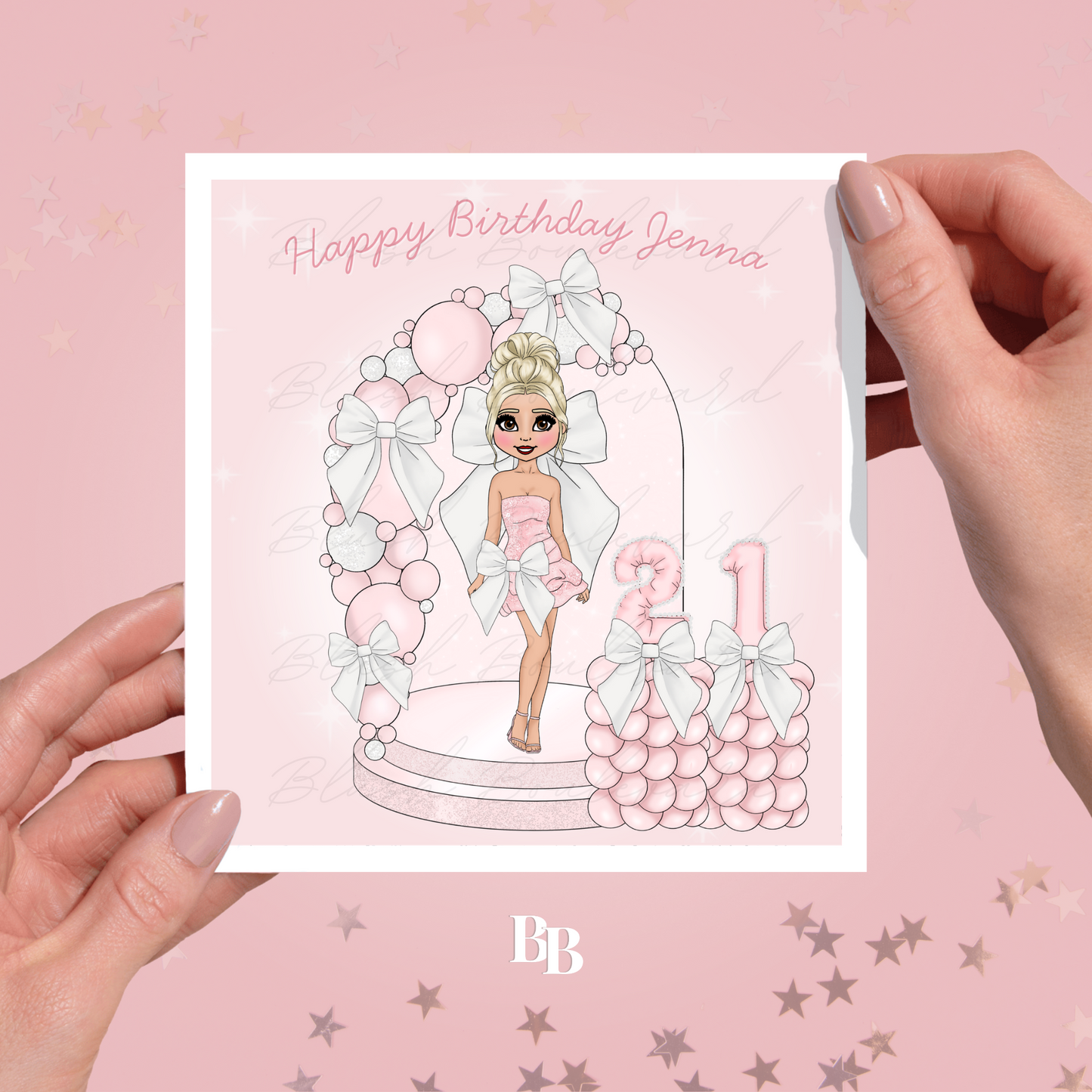 Personalised Pink & White Bow Birthday Card
