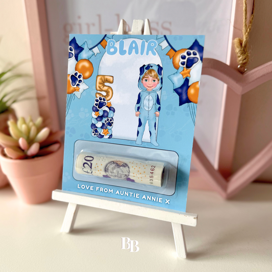 Boys Blue Dog Birthday Money Pocket