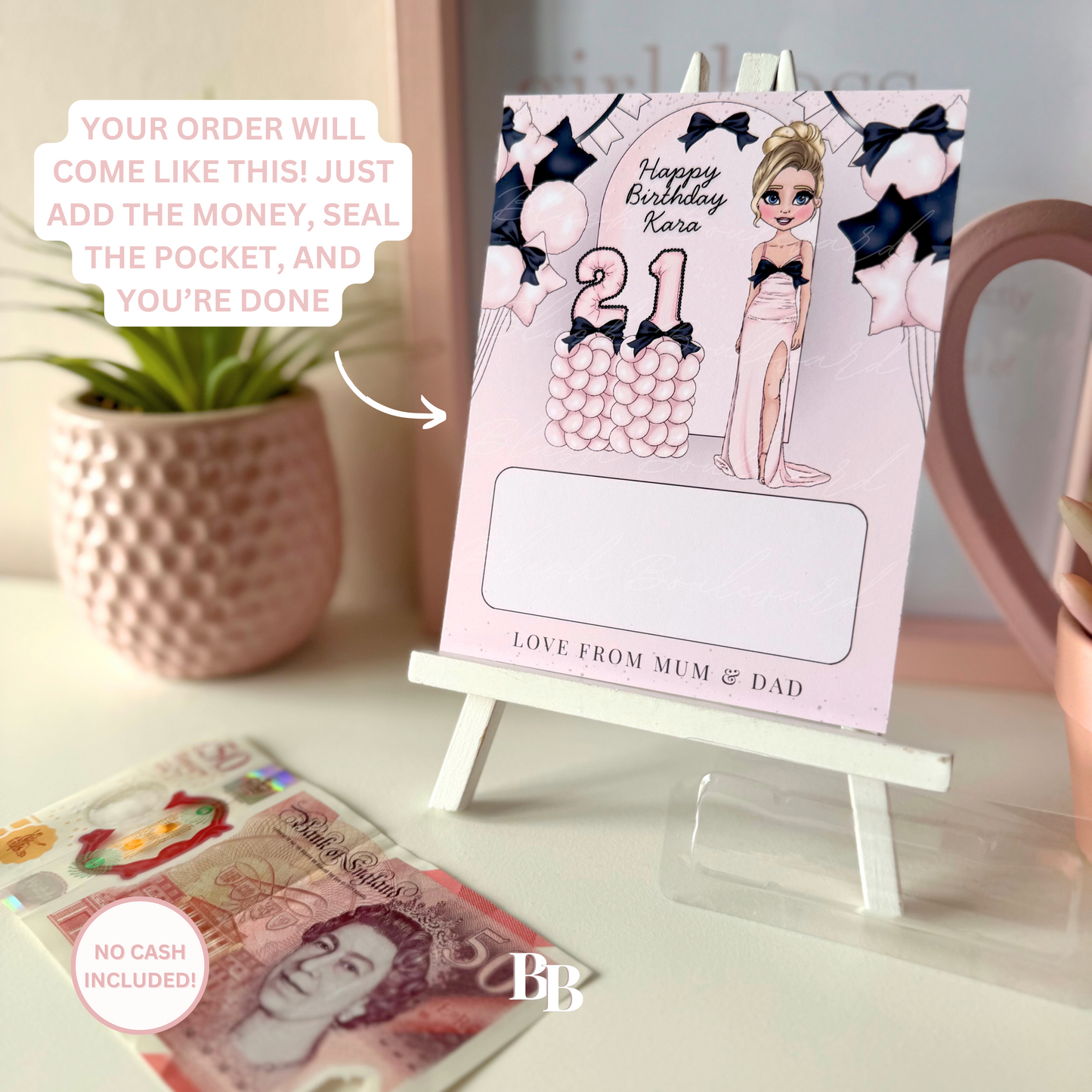 Black & Pink Bow Birthday Money Pocket
