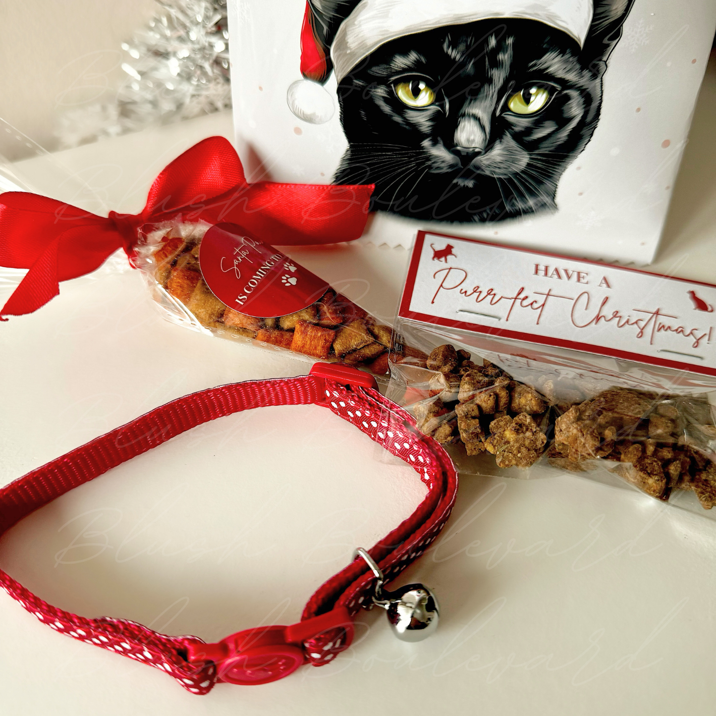 Personalised Cream Cat Christmas Goodie Bag