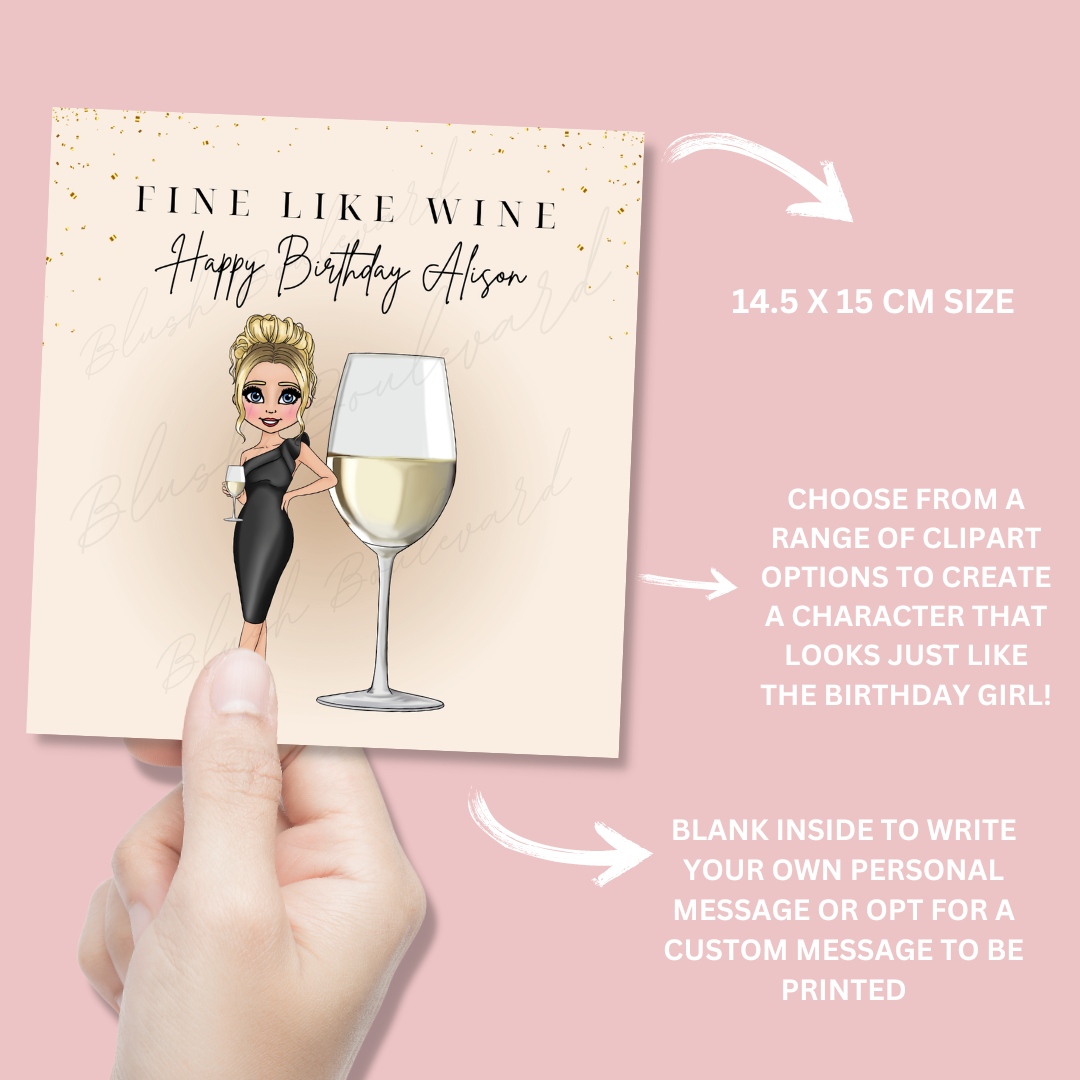 Personalised White Wine Birthday Card