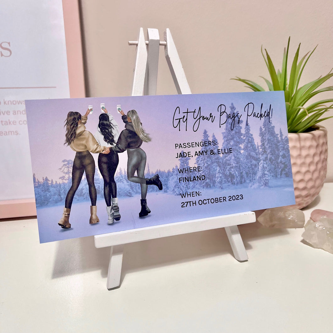 Personalised Girls Winter Vacation Travel Ticket - Blush Boulevard Ticket