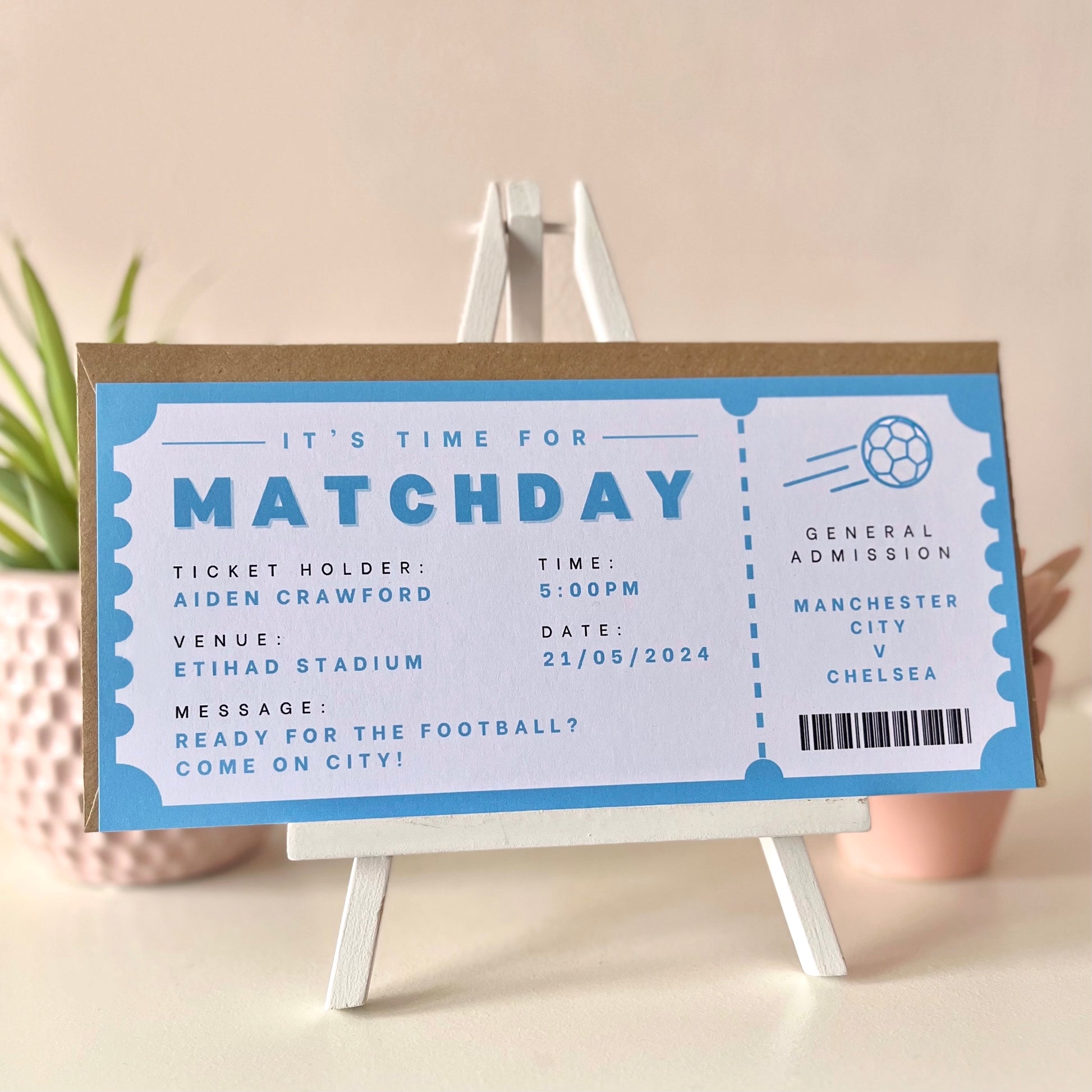 Personalised Match Day Football Surprise Ticket - Blush Boulevard Ticket