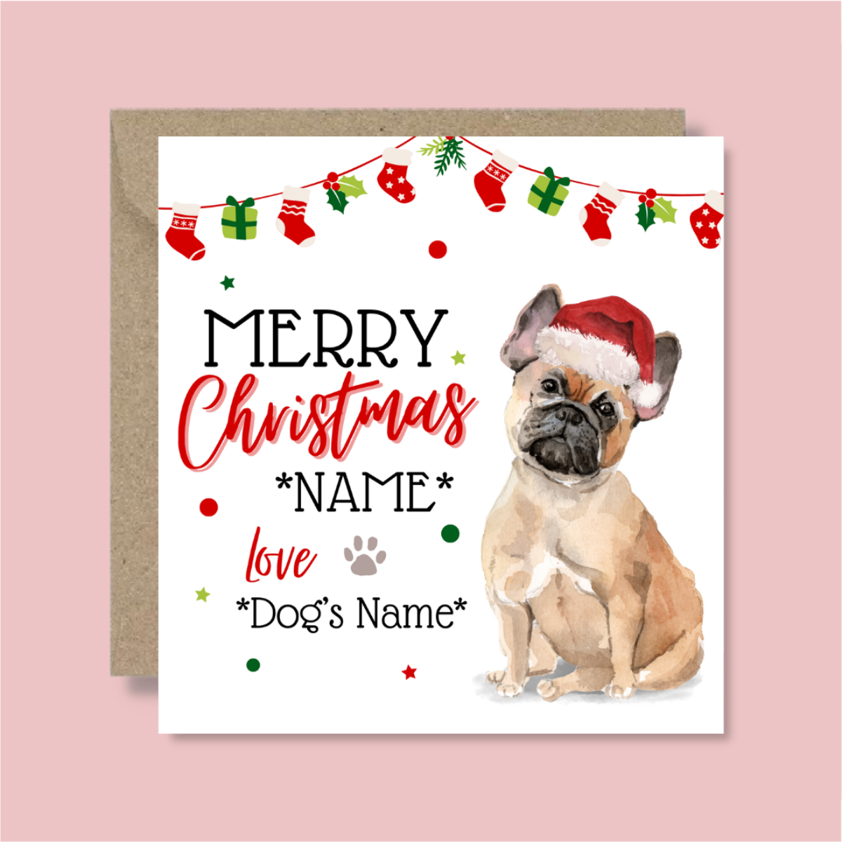 Personalised French Bulldog Christmas Card - Blush Boulevard Greeting Card