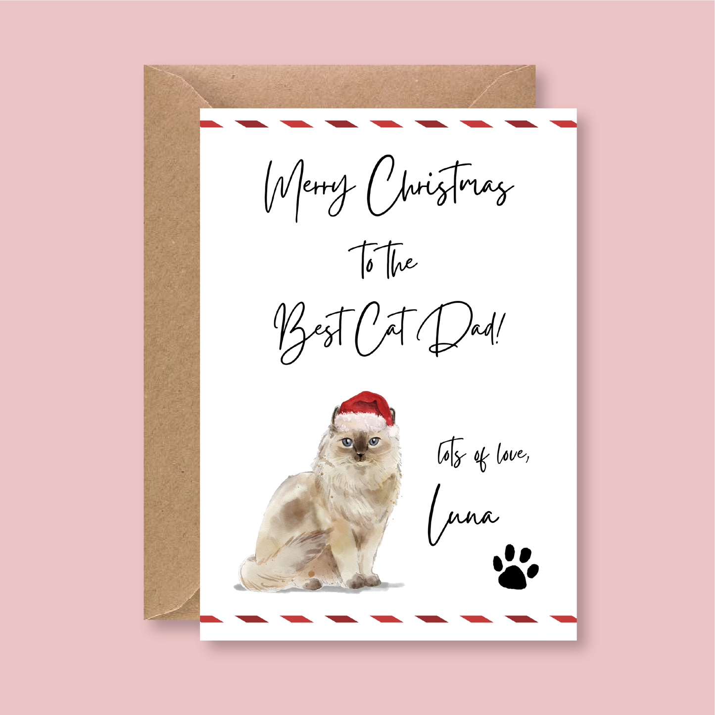 Personalised To The Best Cat Dad Christmas Card - Blush Boulevard Greeting Card