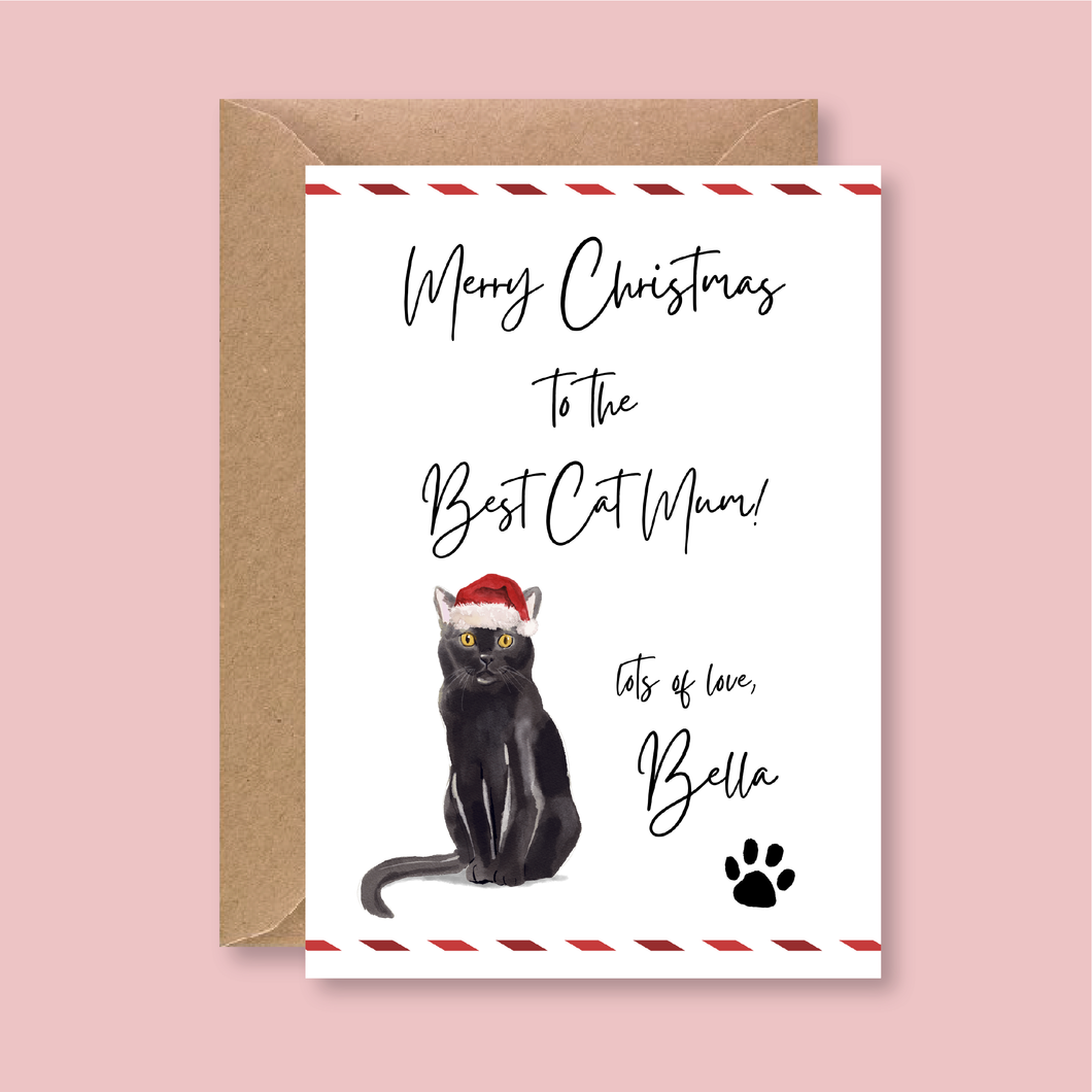 Personalised To The Best Cat Mum Christmas Card - Blush Boulevard Greeting Card