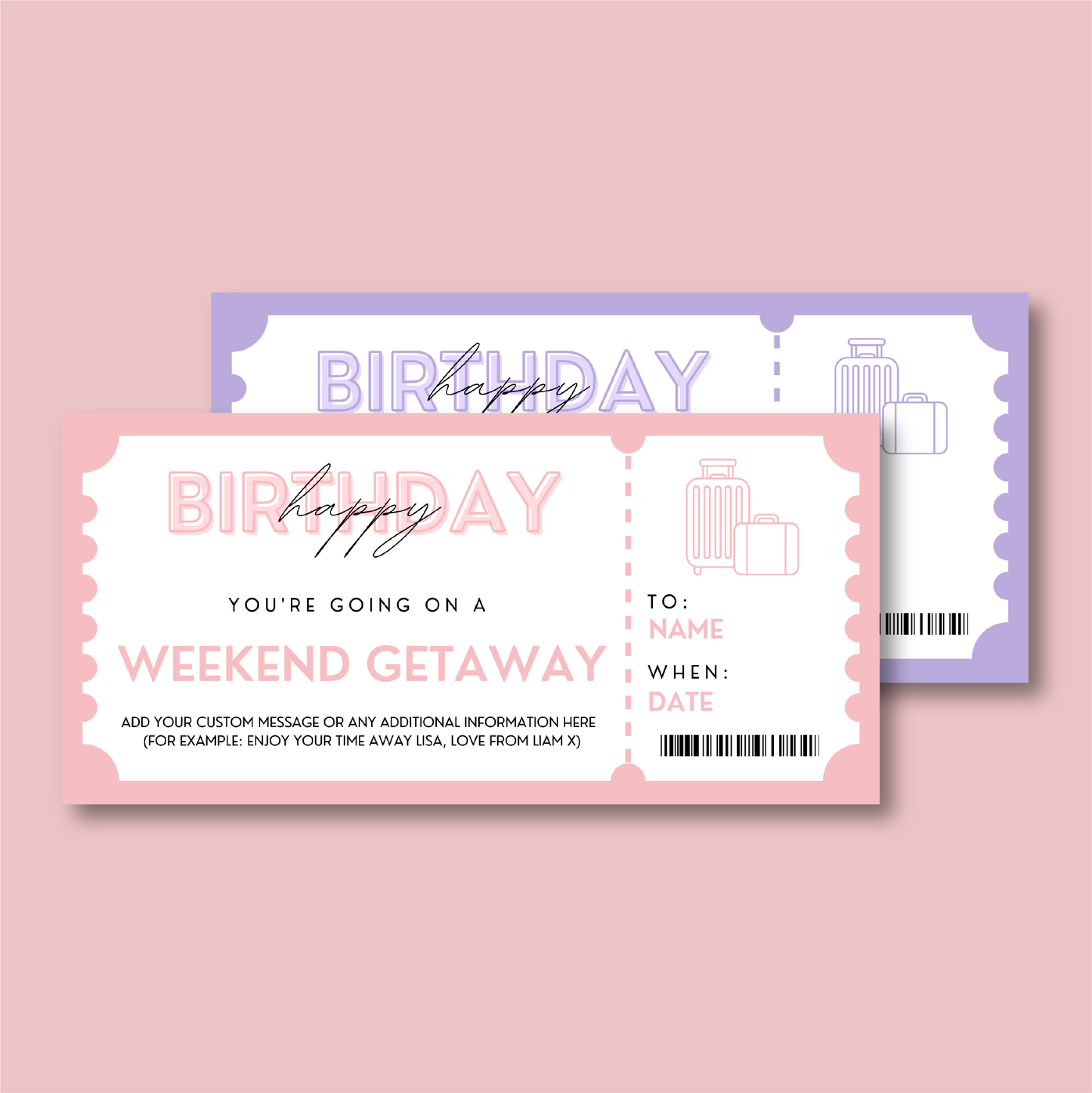 Personalised Birthday Weekend Getaway Ticket - Blush Boulevard Ticket