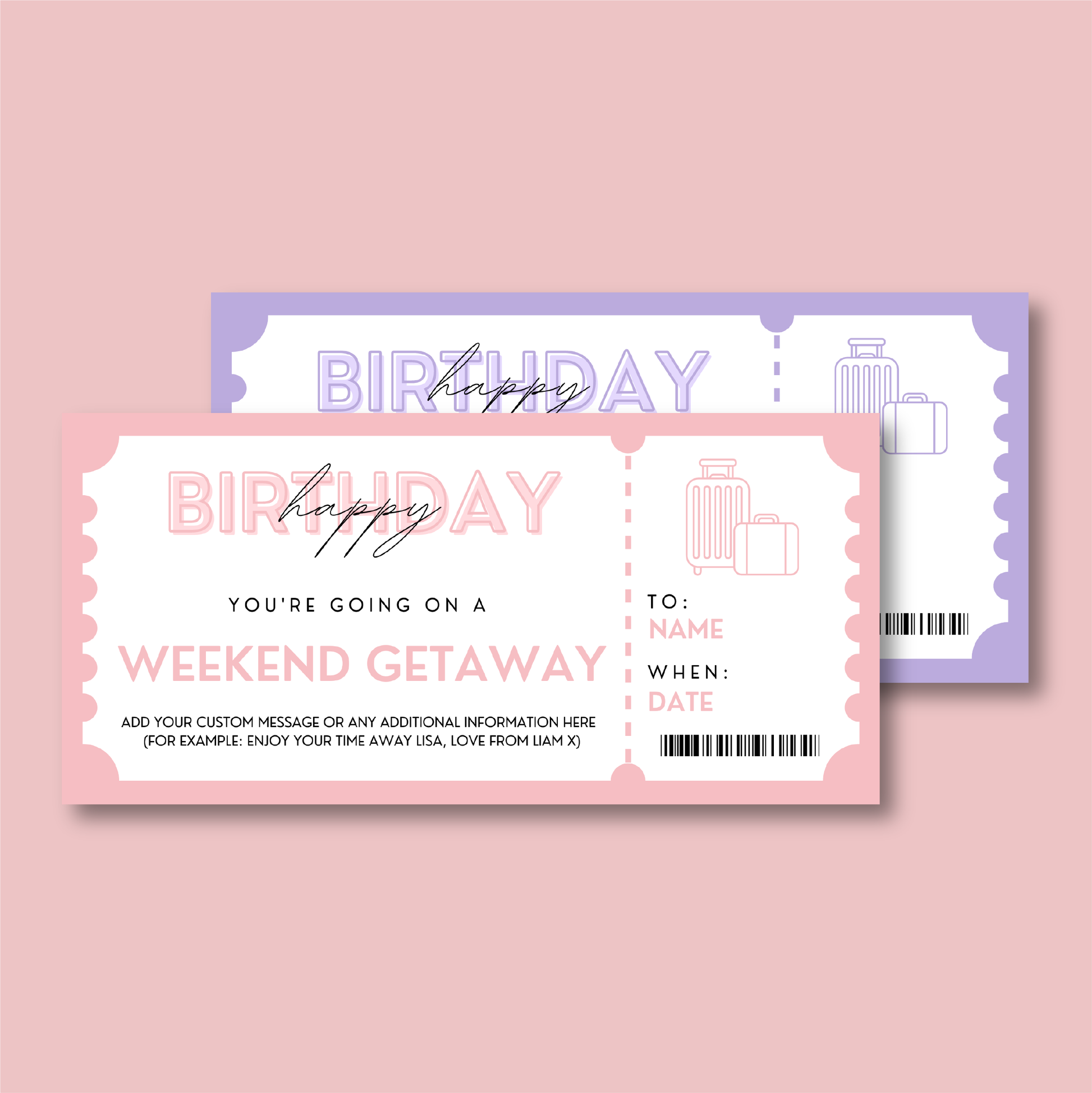 Personalised Birthday Weekend Getaway Ticket - Blush Boulevard Ticket