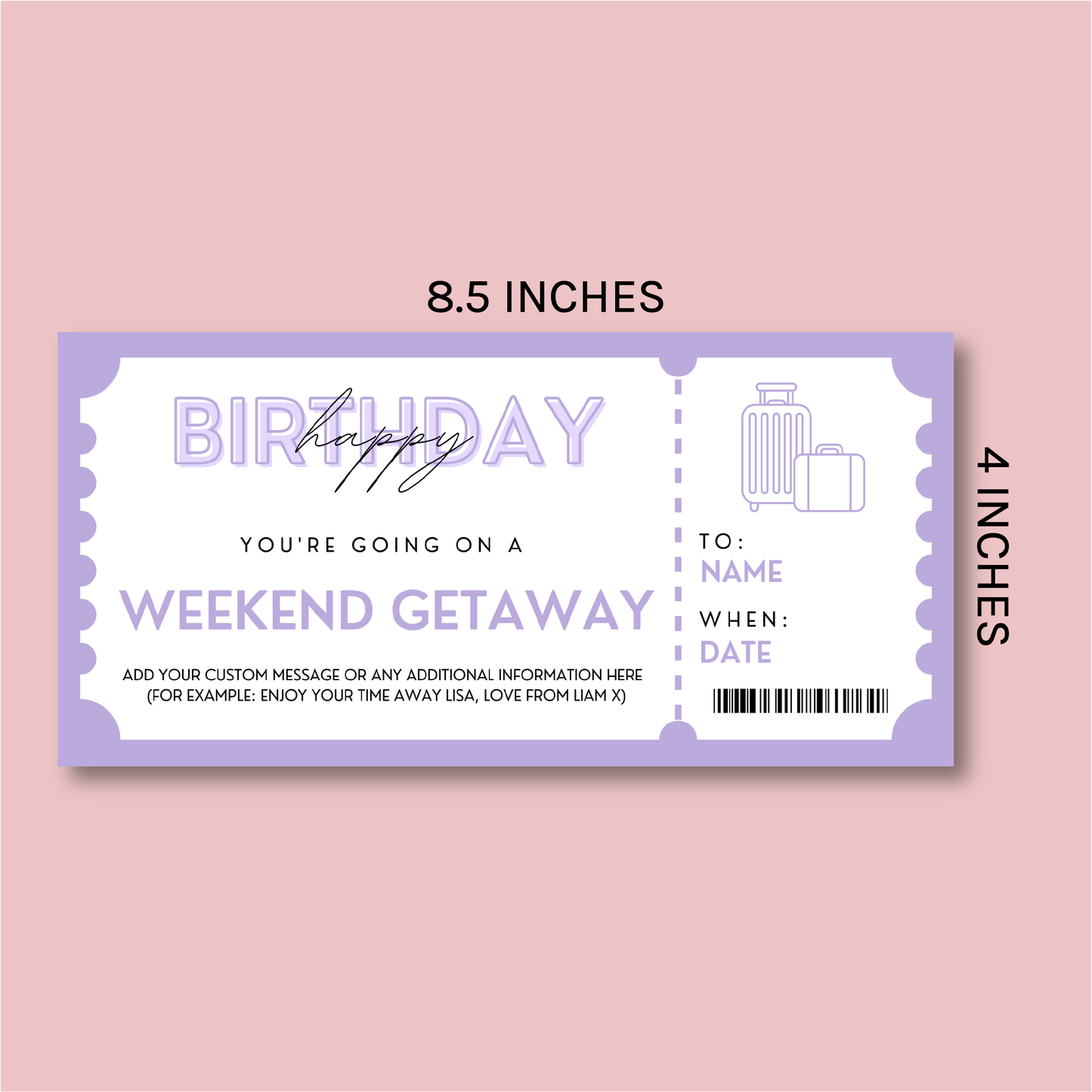 Personalised Birthday Weekend Getaway Ticket - Blush Boulevard Ticket