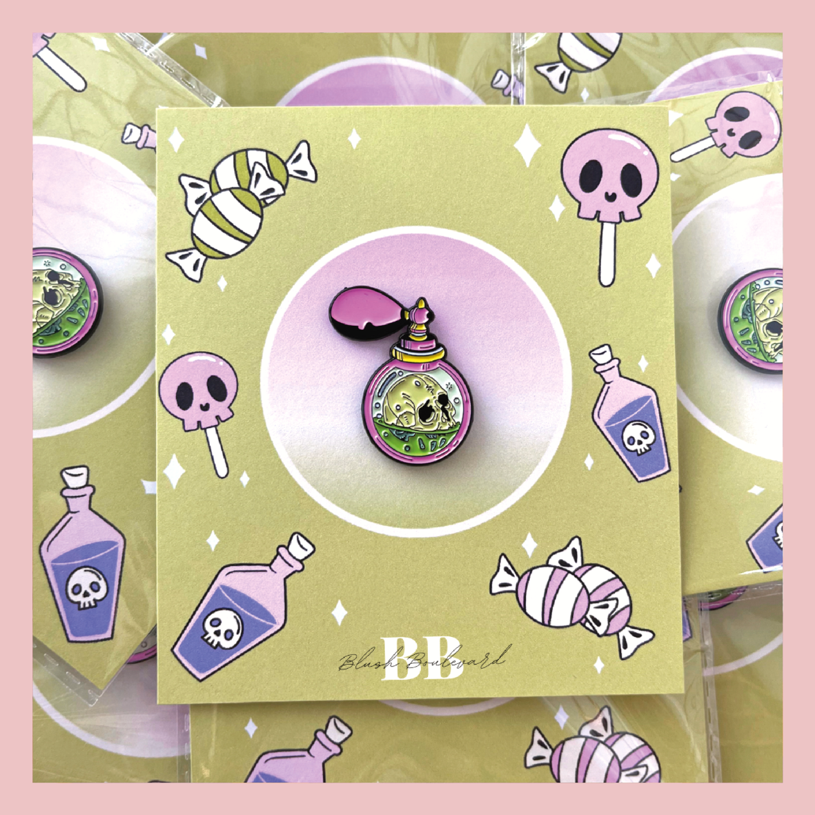 Skull Perfume Bottle Enamel Pin - Blush Boulevard