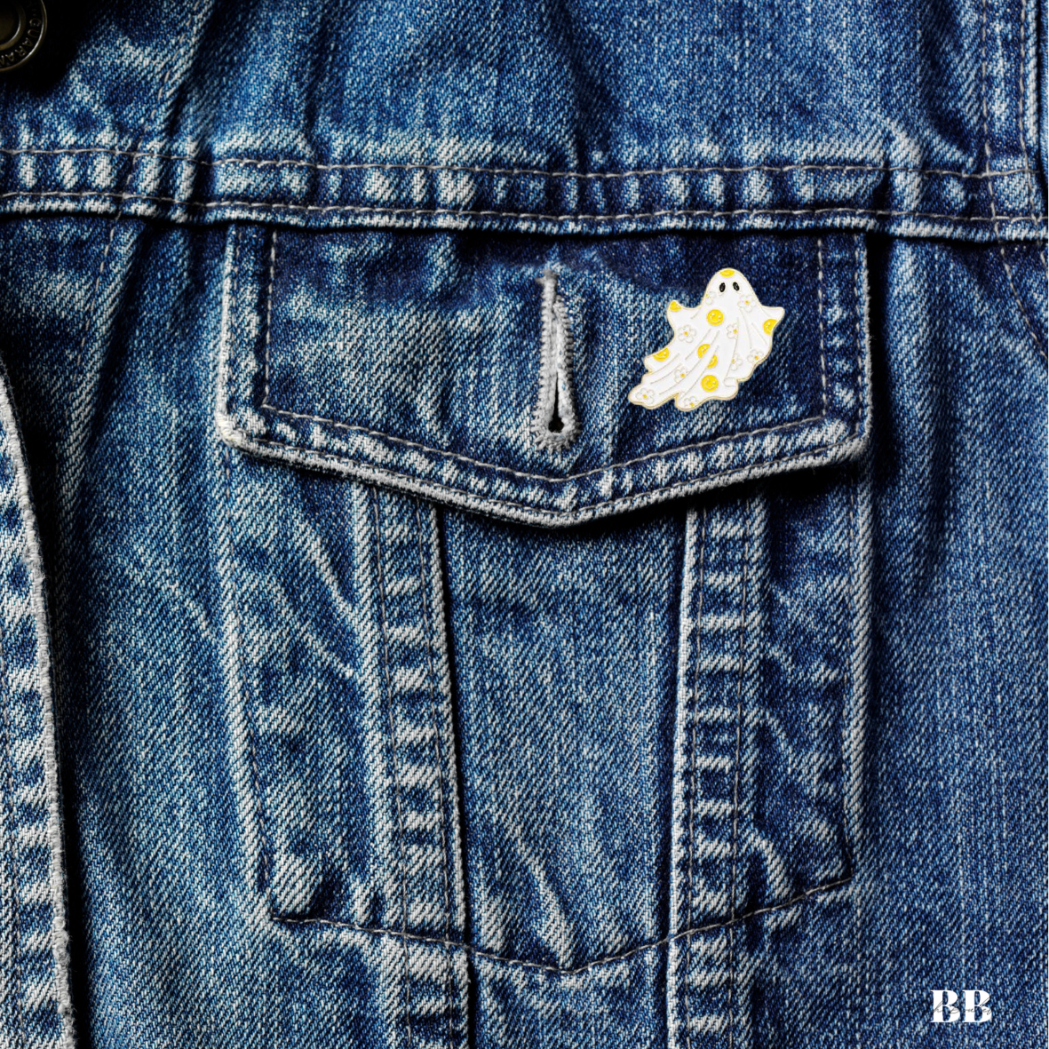 Smiley Daisy Yellow Ghost Enamel Pin - Blush Boulevard