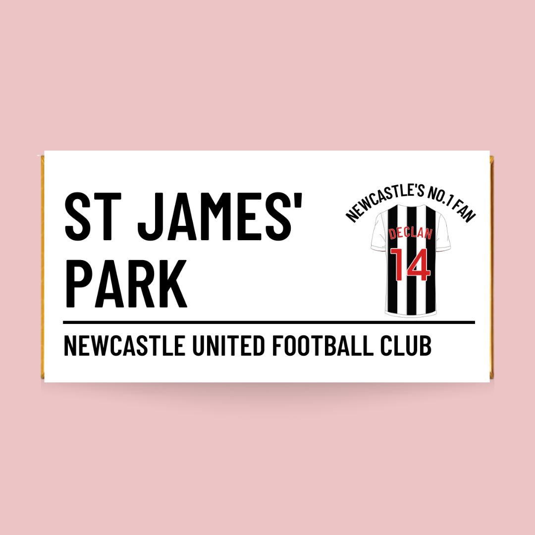 Personalised Newcastle United FC No.1 Fan Chocolate Bar - Blush Boulevard Chocolate Bar