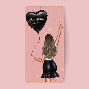 Personalised Birthday Girl Balloon Chocolate Bar - Blush Boulevard Chocolate Bar