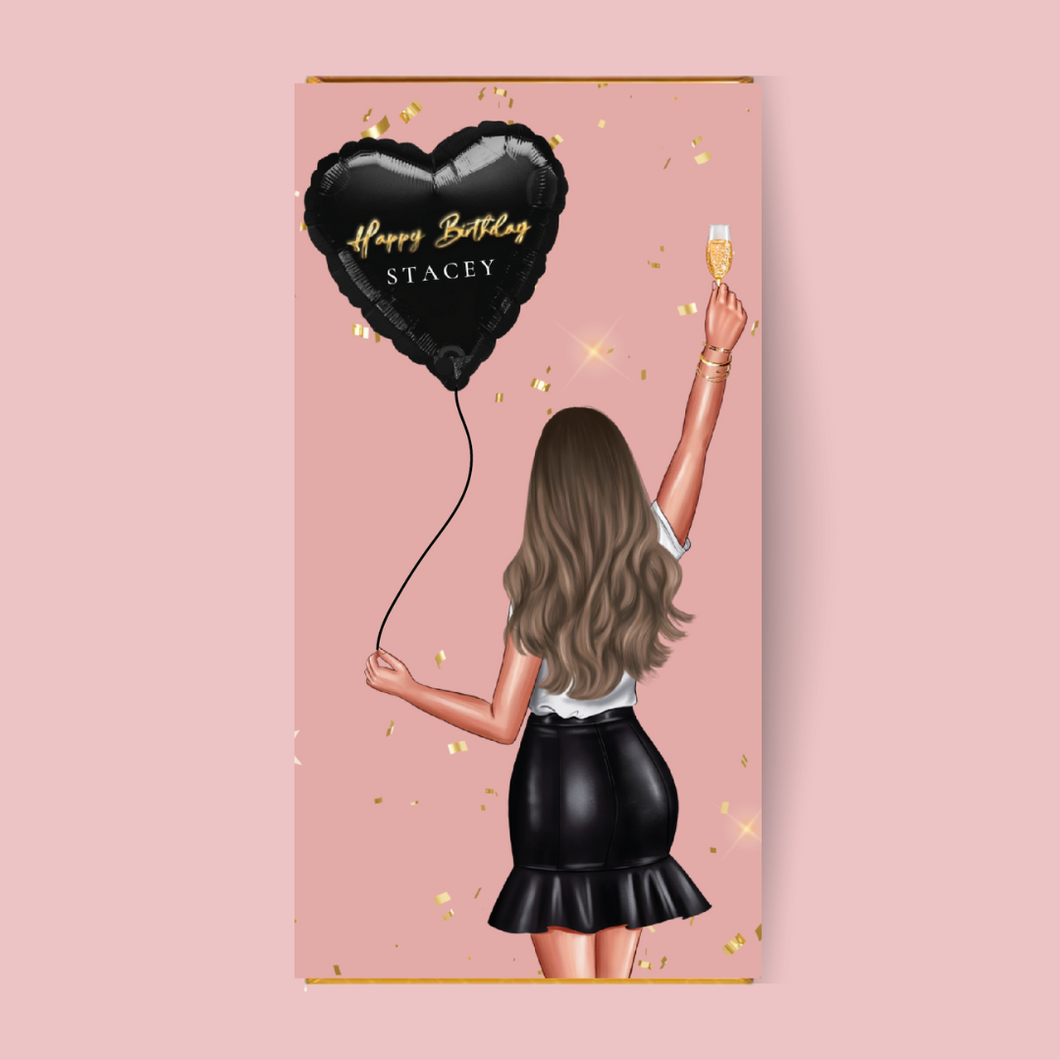 Personalised Birthday Girl Balloon Chocolate Bar - Blush Boulevard Chocolate Bar