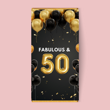 Load image into Gallery viewer, Fabulous &amp; 50 Gold Balloon Chocolate Bar - Blush Boulevard Chocolate Bar
