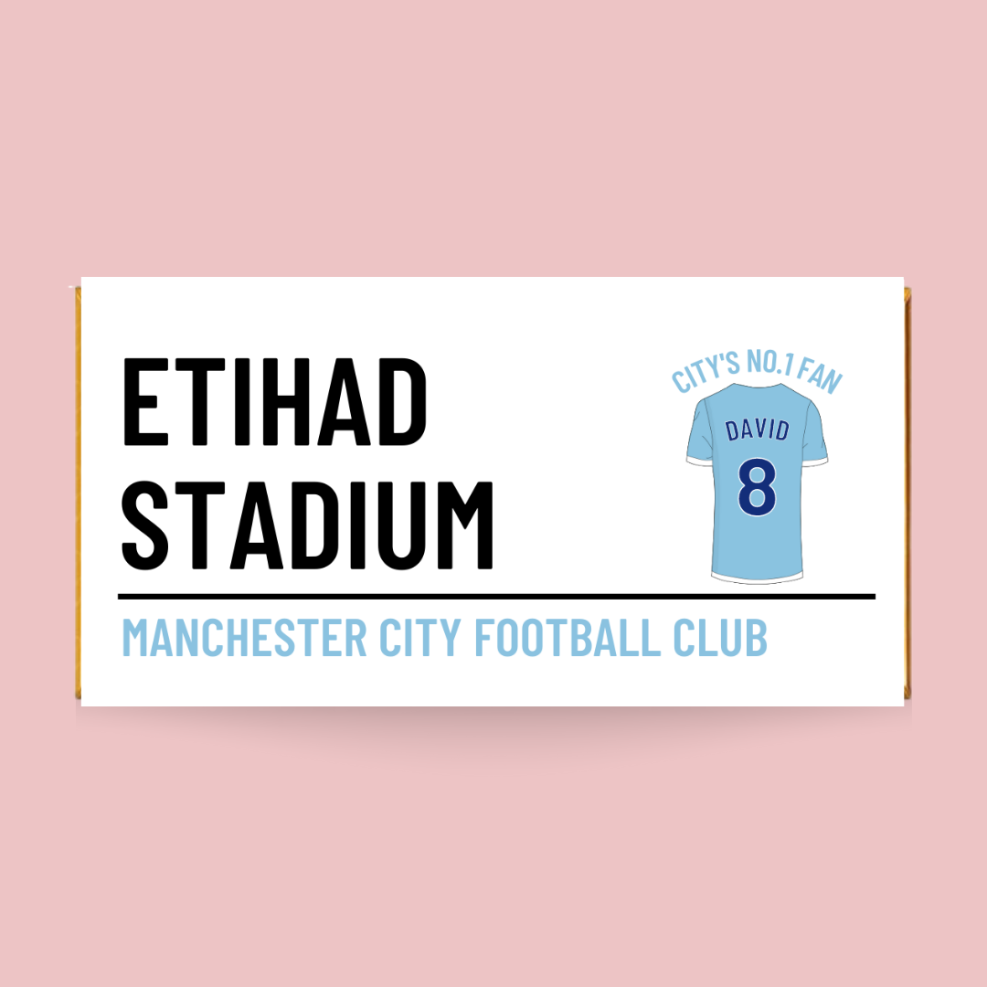 Personalised Manchester City FC No.1 Fan Chocolate Bar - Blush Boulevard Chocolate Bar