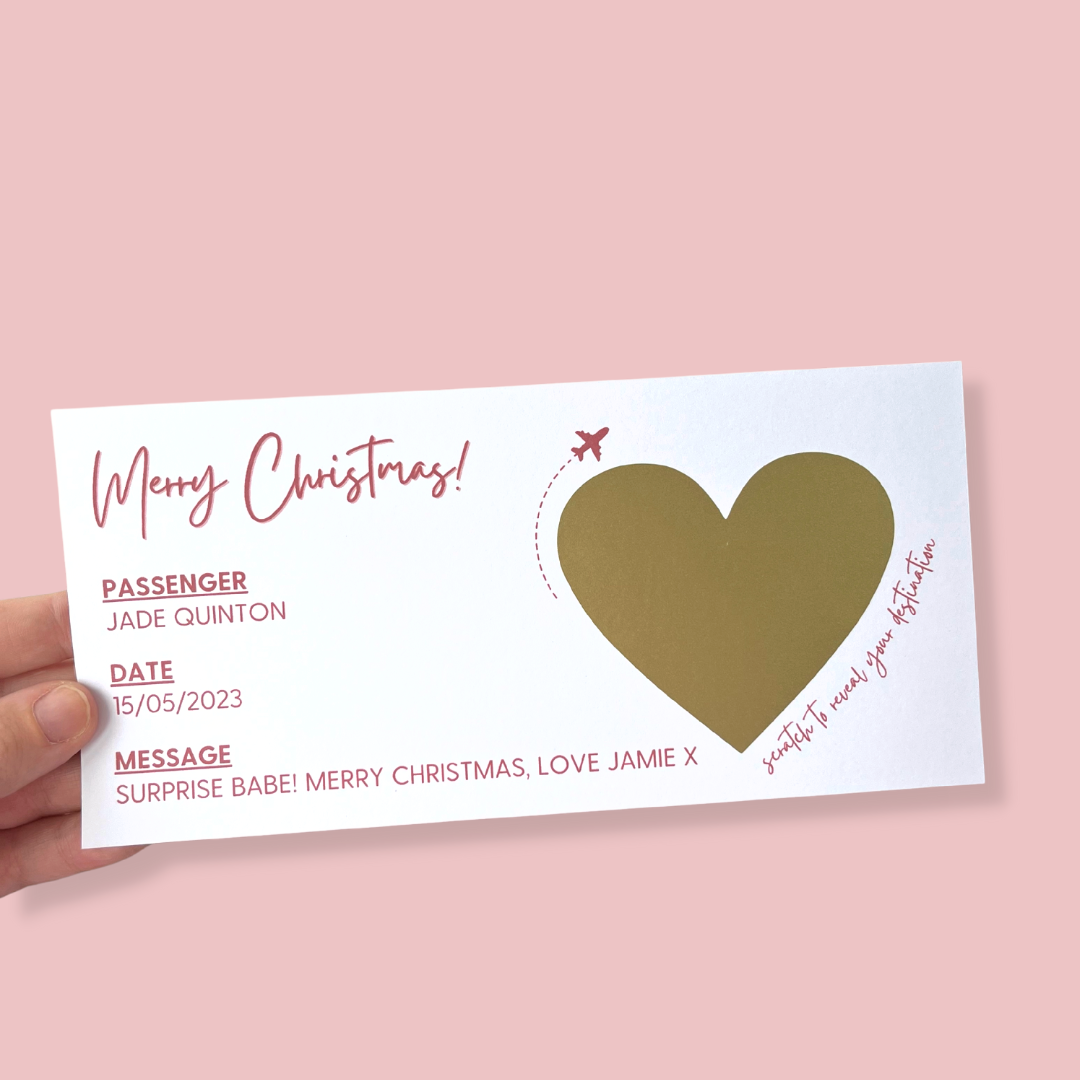 Personalised Christmas Scratch Off Boarding Pass Ticket - Blush Boulevard Ticket