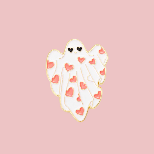 Heart Coral Pink Ghost Enamel Pin - Blush Boulevard