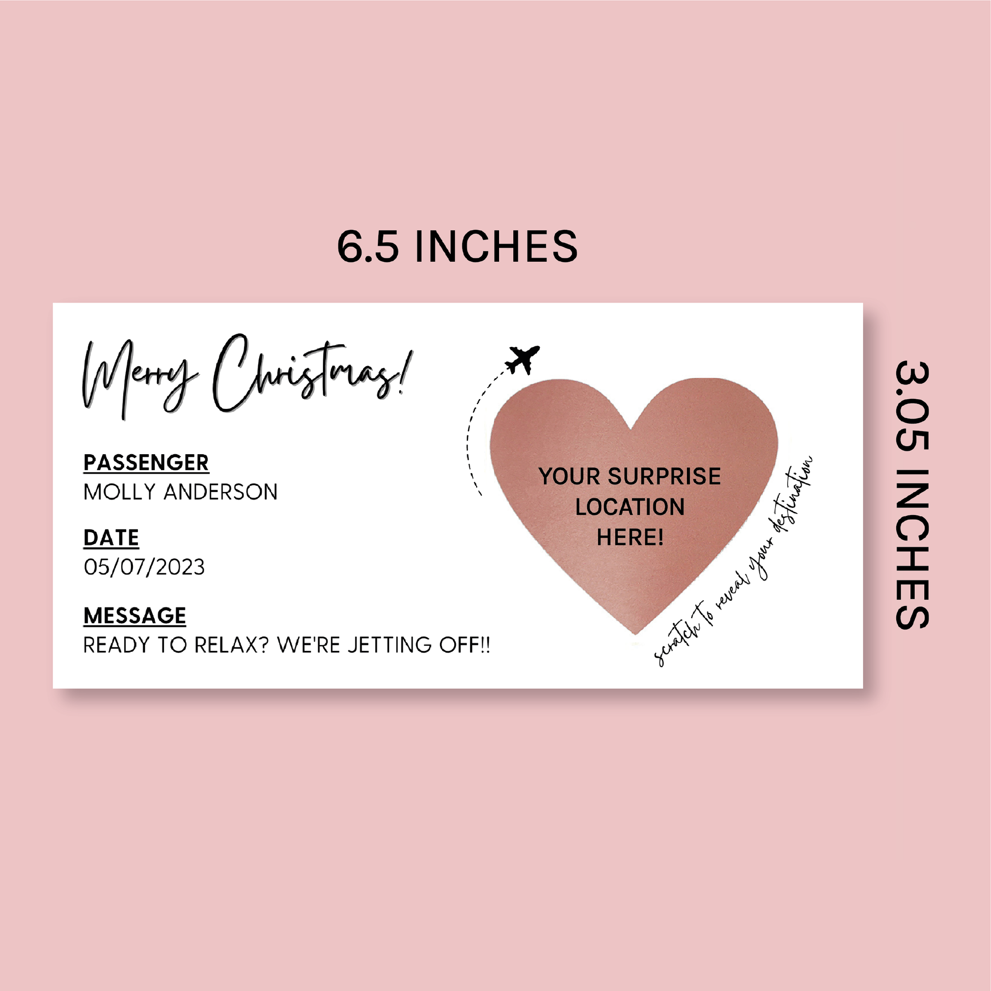 Personalised Christmas Scratch Off Boarding Pass Ticket - Blush Boulevard Ticket