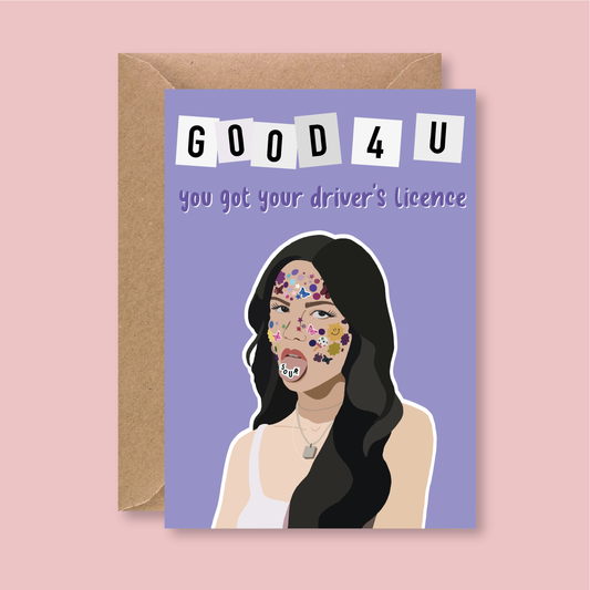 Olivia Rodrigo Good 4 U Driver's Licence Card - Blush Boulevard Greeting Card