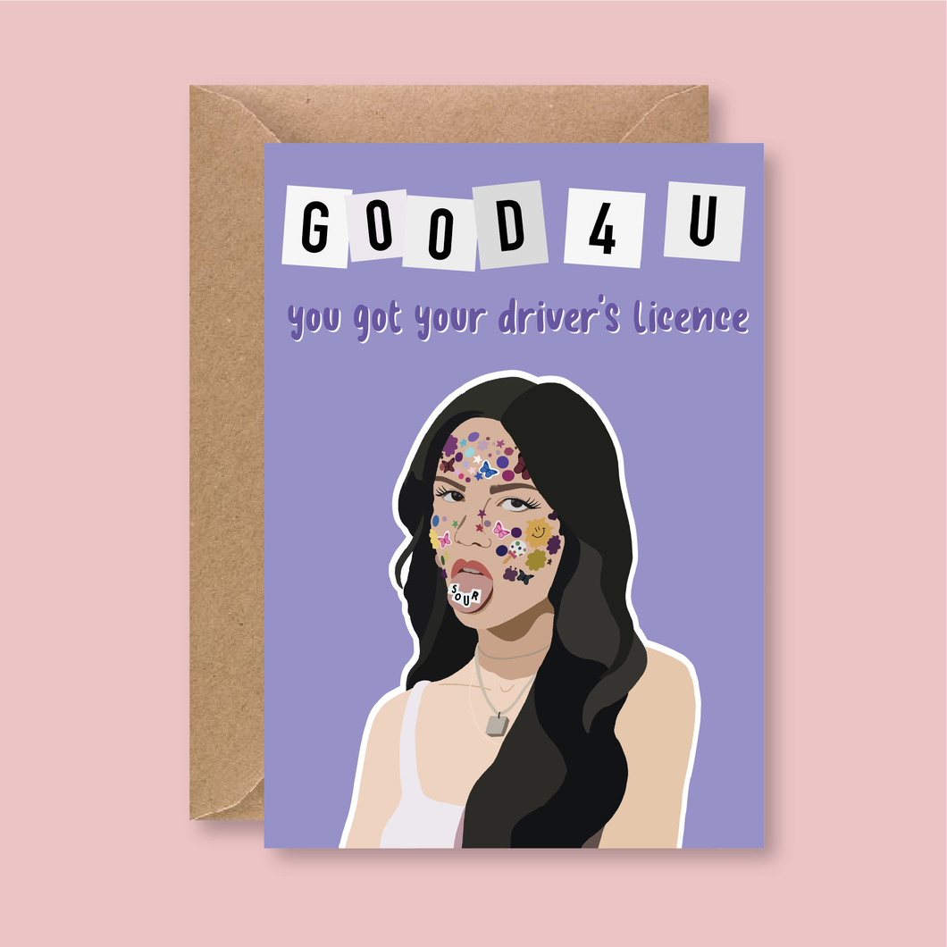 Olivia Rodrigo Good 4 U Driver's Licence Card - Blush Boulevard Greeting Card