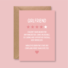 Load image into Gallery viewer, Girlfriend Star Rating Review Card - Blush Boulevard Greeting Card
