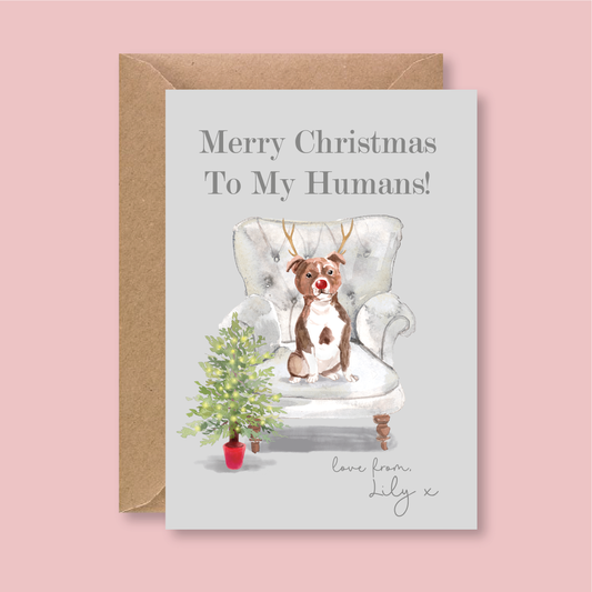 Personalised Merry Christmas To My Humans From The Dog Card - Blush Boulevard Greeting Card