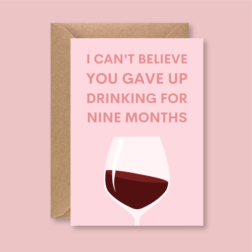 Nine Months Wine Card - Blush Boulevard Greeting Card