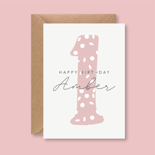 Personalised Name & Number Birthday Card - Blush Boulevard Pink Greeting Card