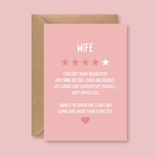 Load image into Gallery viewer, Wife Star Rating Review Card - Blush Boulevard Greeting Card
